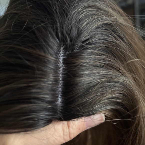 26” Brown with Red Highlights High Density Synthetic Wavy Hair Topper - Picture 3 of 5